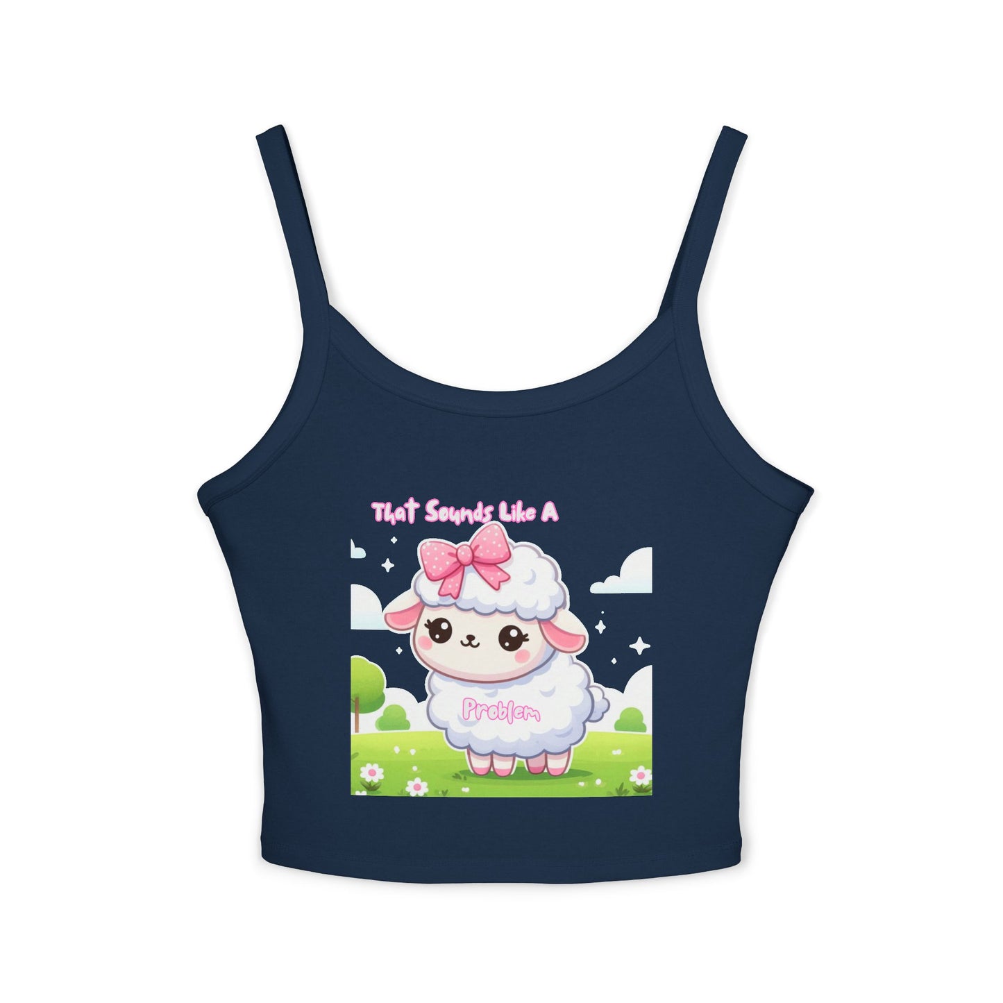 Cute Sheep Graphic Women's Spaghetti Strap Tank Top - Fun & Playful Design for Spring/Summer