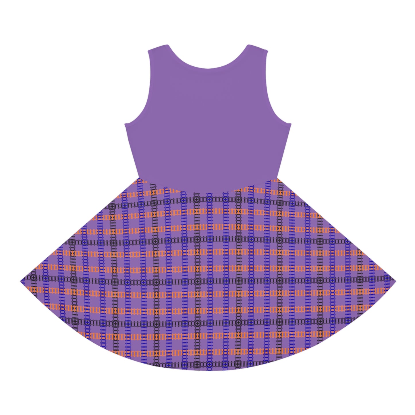 Girls Sleeveless Sundress with Playful Plaid Design Summer Dress Birthday Gift Everyday Wear Playdate Outfit Kids Fashion Train Tracks Light Purple