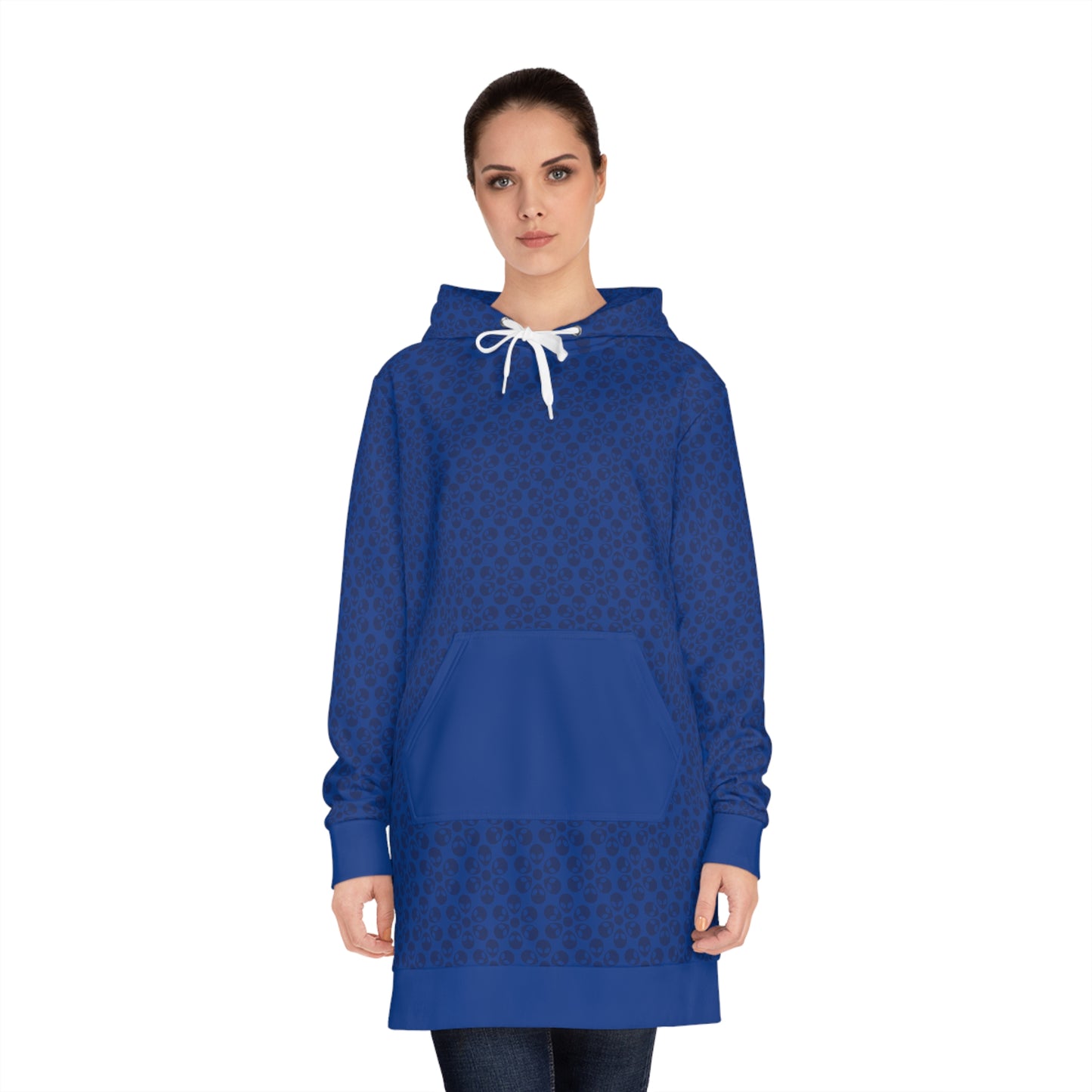 Womens Hoodie Dress Alien Flowers Dark Blue