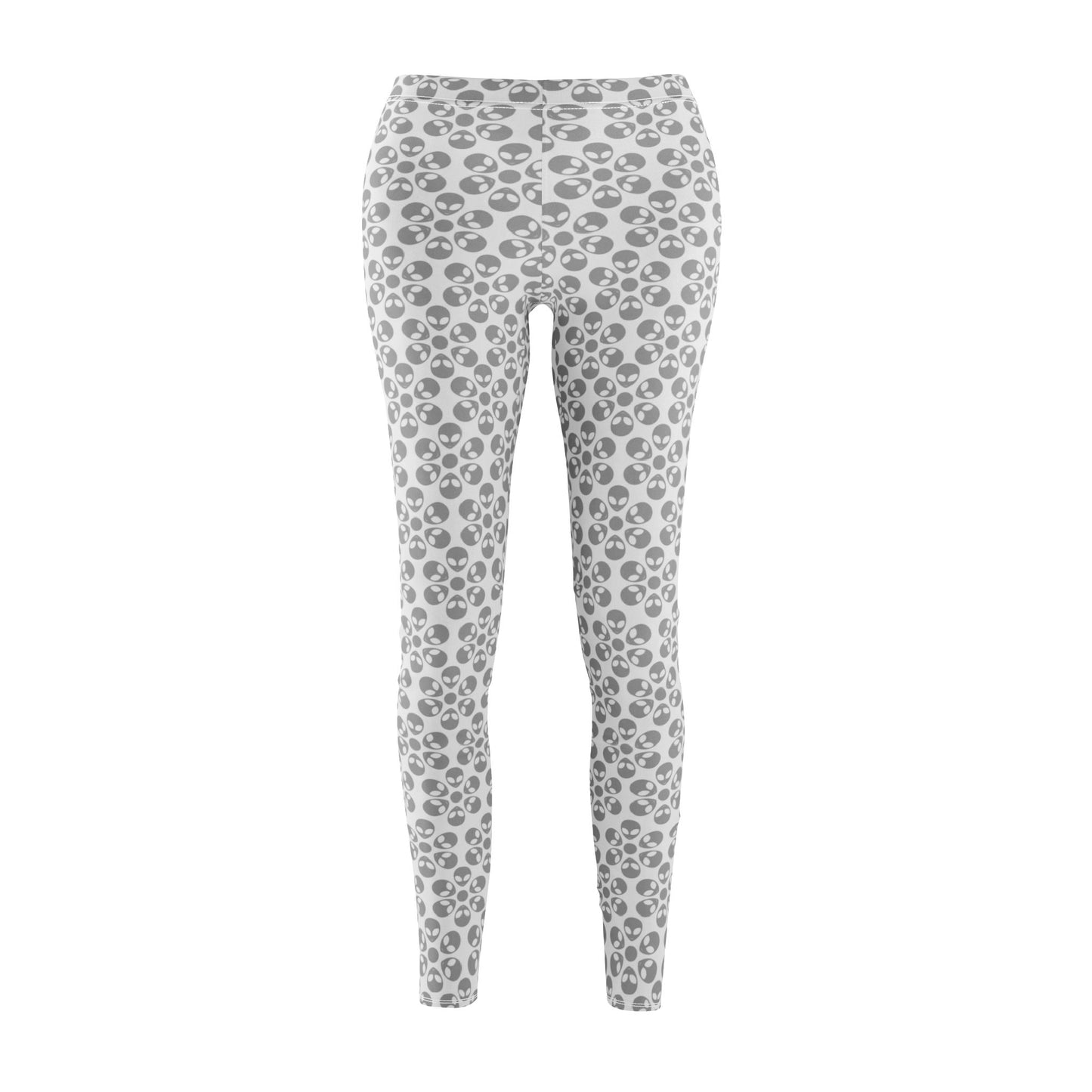 Womens Midrise Casual Leggings Alien Flowers White