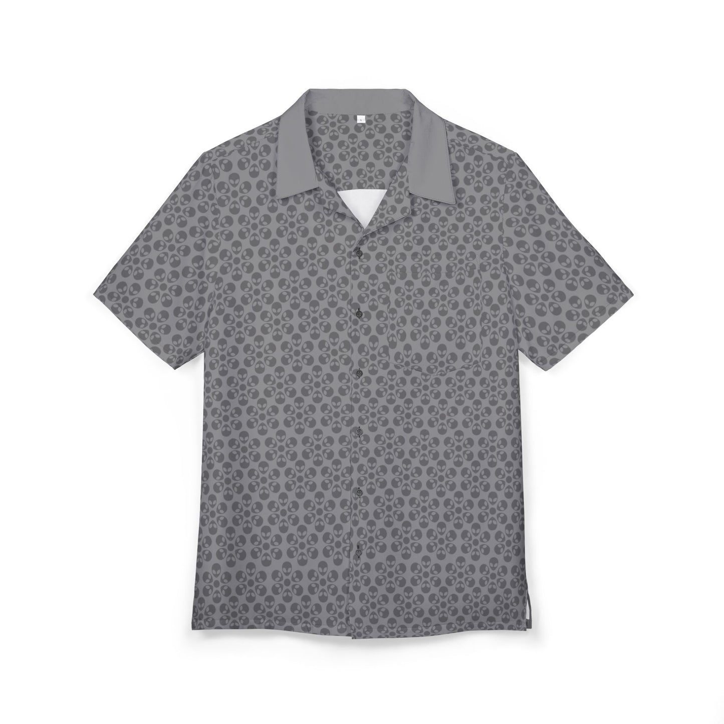 Unisex Hawaiian ButtonDown Shirt Tropical Vibe Summer Apparel Beachwear Vacation Outfit Casual Wear Alien Flowers Grey