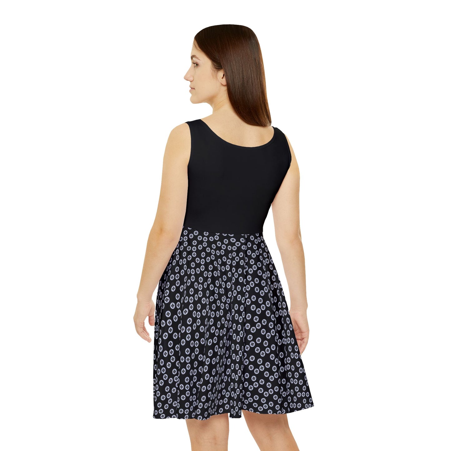 Floral Women's Skater Dress | Summer Outing, Casual Parties, Everyday Wear, Gift for Her, Trendy Fashion - Black
