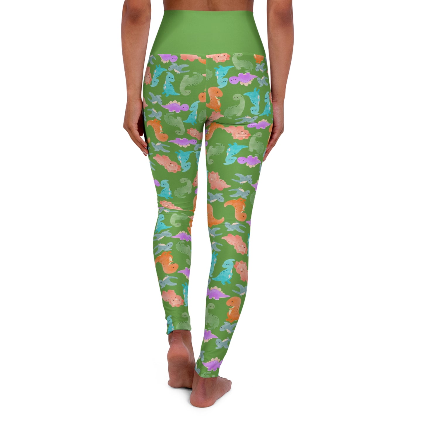 Whimsical Dinosaur Print Yoga Leggings High Waisted Fitness Leggings Party Wear Cute Workout Pants Trendy Sports Leggings Gifts for Her Rainbow Dinos Green