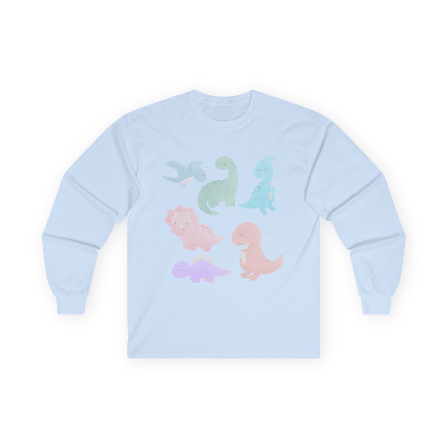 Cute Dinosaur Long Sleeve Tee, Unisex Dino Shirt, Kids and Teens Gift, Fun Casual Wear, Ideal for Birthdays, Holidays, and Everyday
