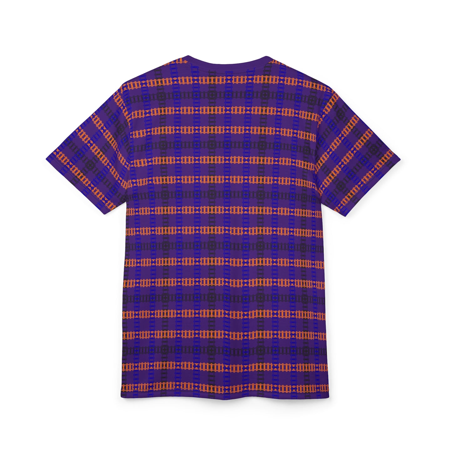 Stylish Plaid Unisex Tee for Everyday Wear Casual Graphics Tee Unique Patterned TShirt Trendy Streetwear Top Perfect Gift for Friends Train Tracks Purple