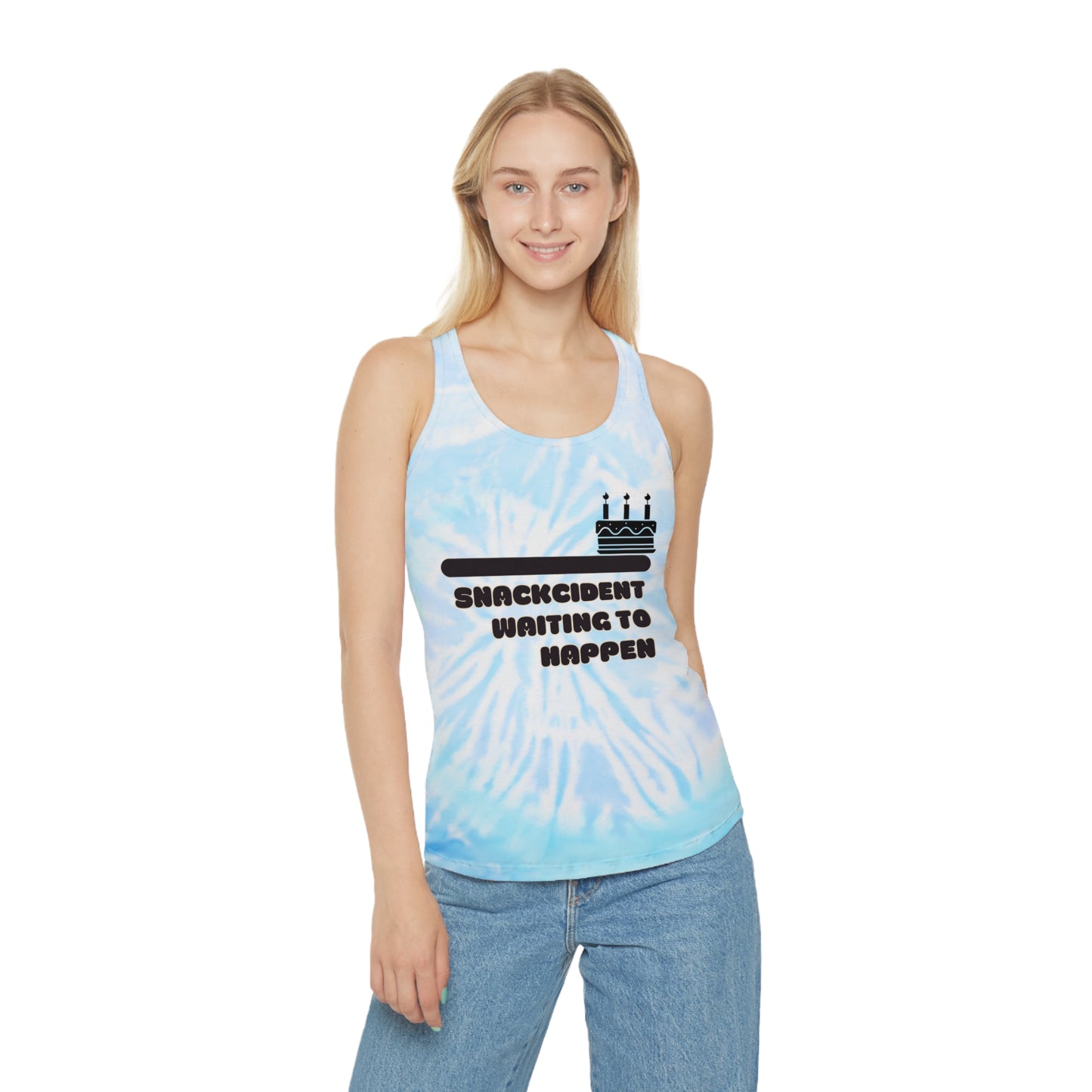 Snacking Bliss Tie Dye Racerback Tank Top, Fun Workout Gear, Beachwear, Gift for Food Lovers, Summer Festival Top