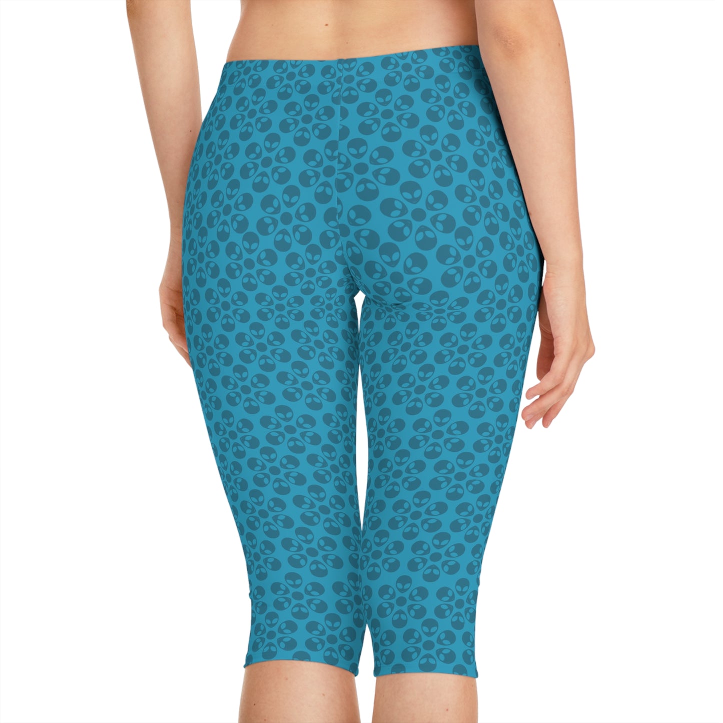 Womens Capri Leggings Alien Flowers Turquoise
