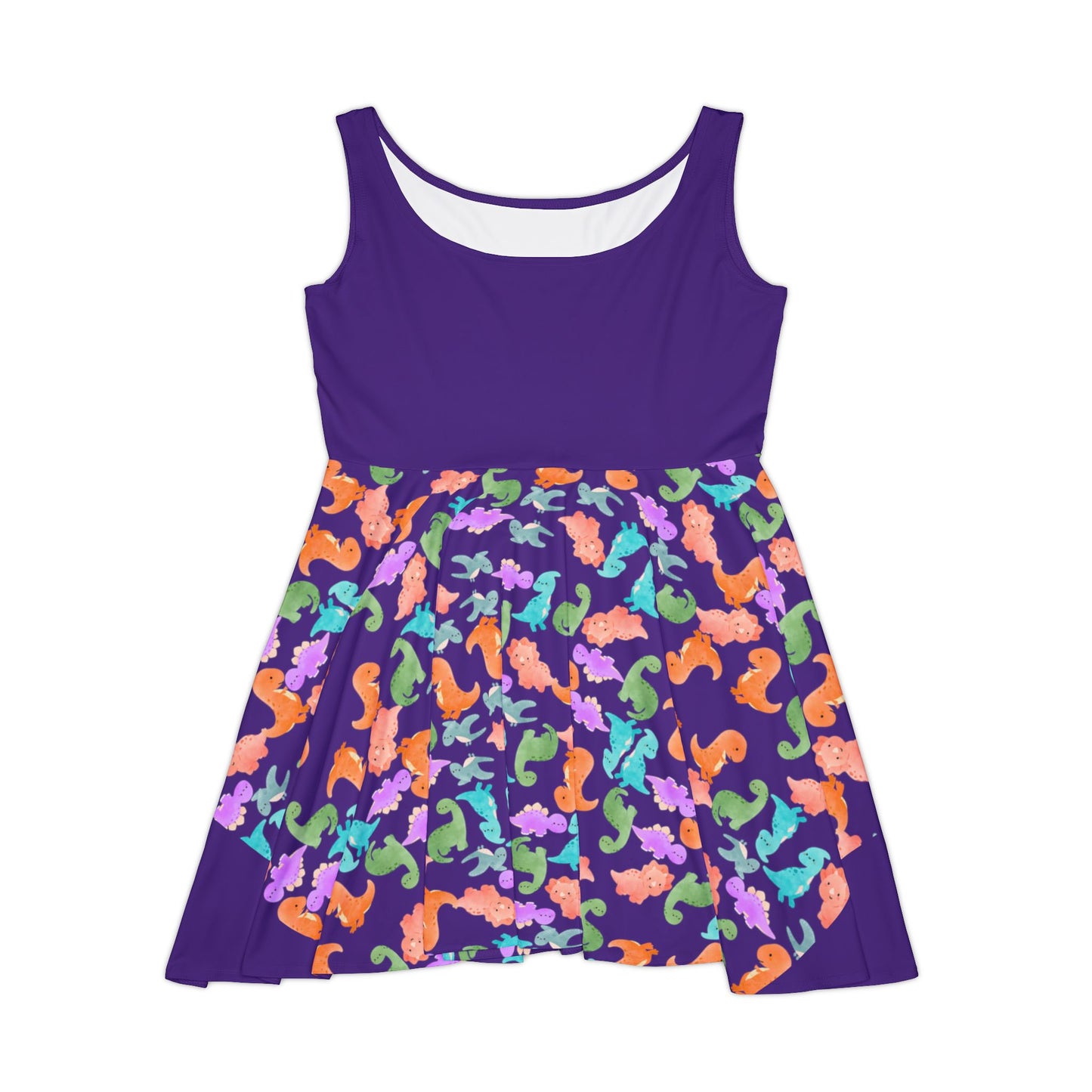 Colorful Dino Womens Skater Dress Summer Outfit Party Dress Casual Dress Boho Dress Festival Wear Rainbow Dinos Purple