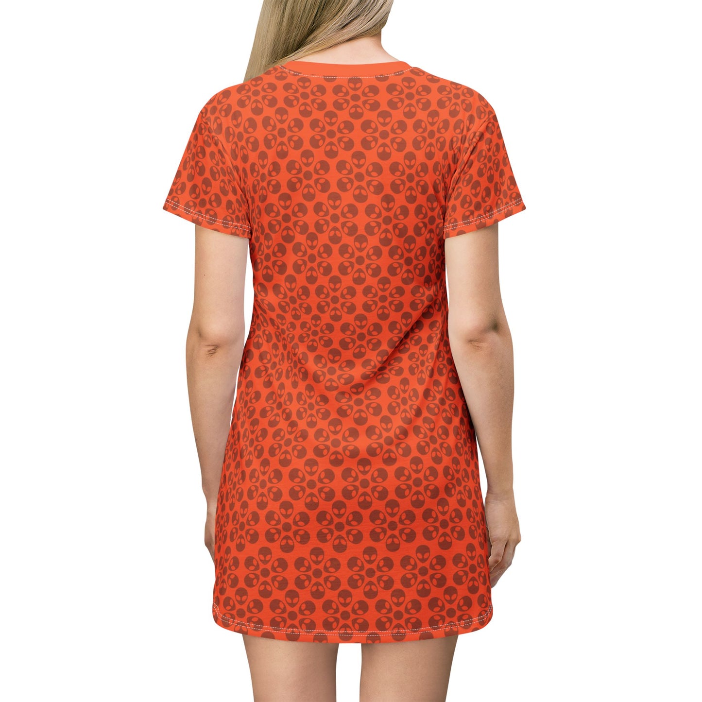 Floral Pattern TShirt Dress Casual Summer Dress Cute Dress for Women Floral Print Dress Trendy Everyday Wear Perfect for Beach Alien Flowers Orange