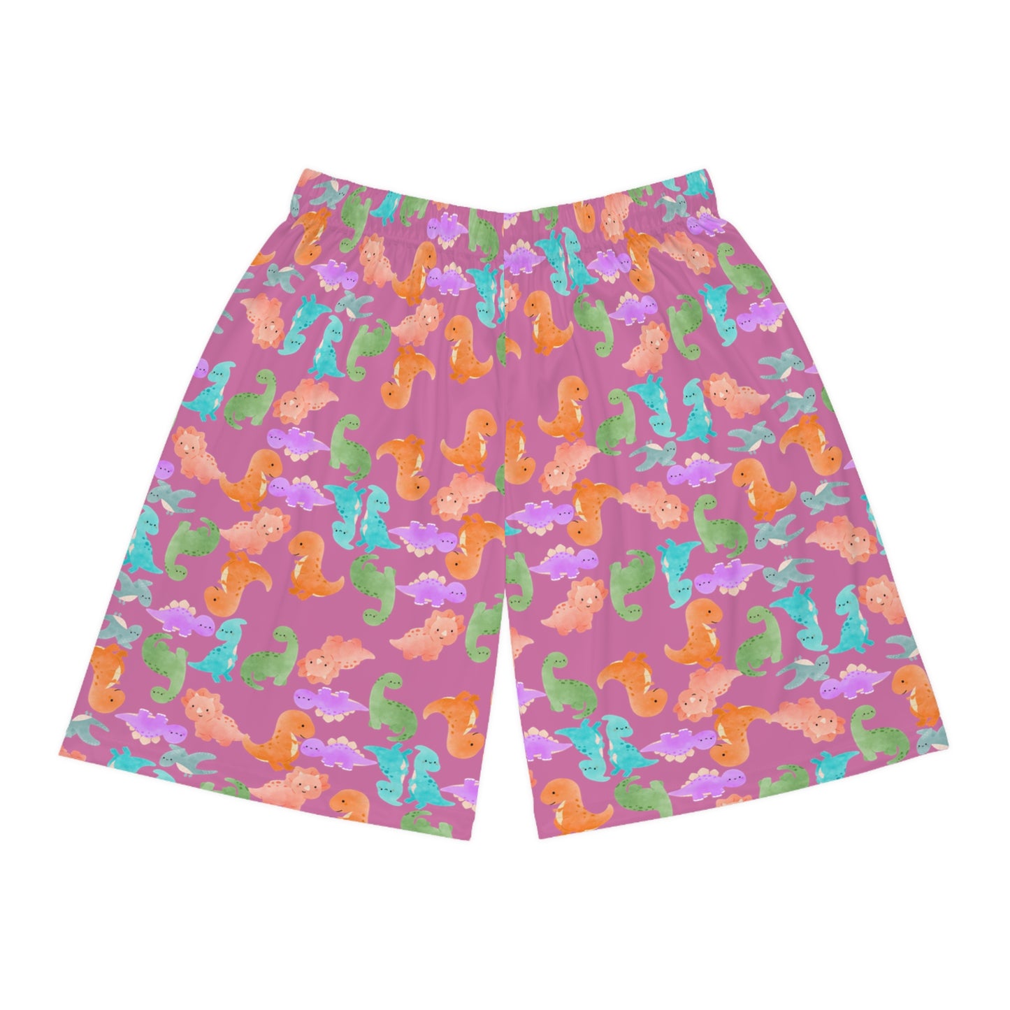 Whimsical Dinosaur Basketball Shorts Fun Playwear Summer Sports Kids Activewear Unique Gifts Playful Outfit Rainbow Dinos Light Pink