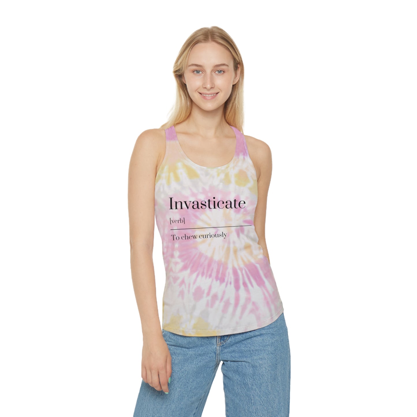 Cool Invasticate Tie Dye Racerback Tank Top, Summer Workout Top, Chill Vacation Shirt, Gift for Her, Relaxed Style Tee