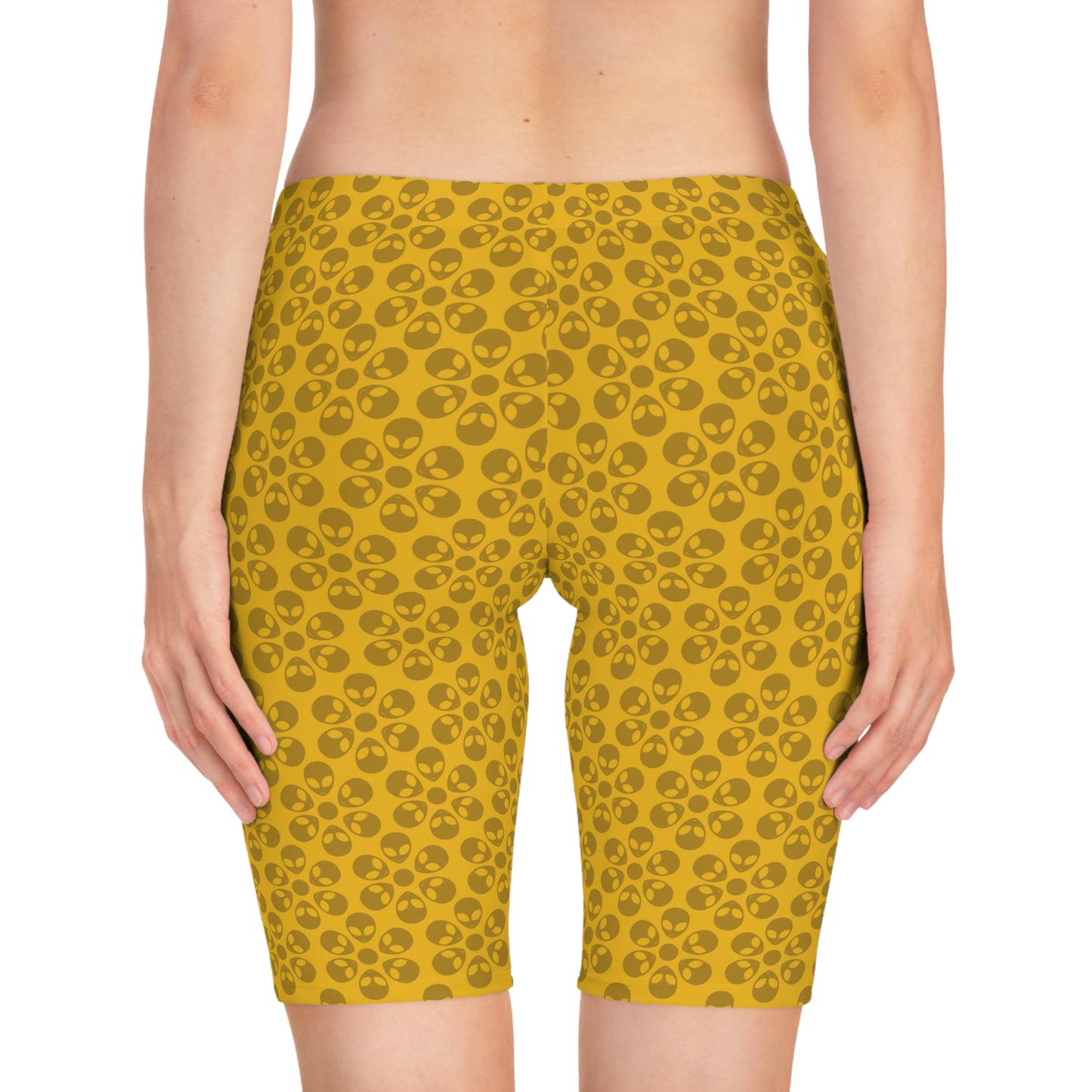 Womens Bike Shorts Alien Flowers Yellow