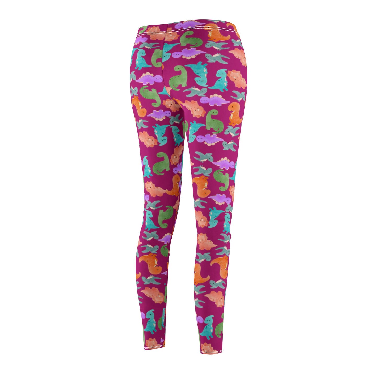 Womens Midrise Casual Leggings Rainbow Dinos Pink