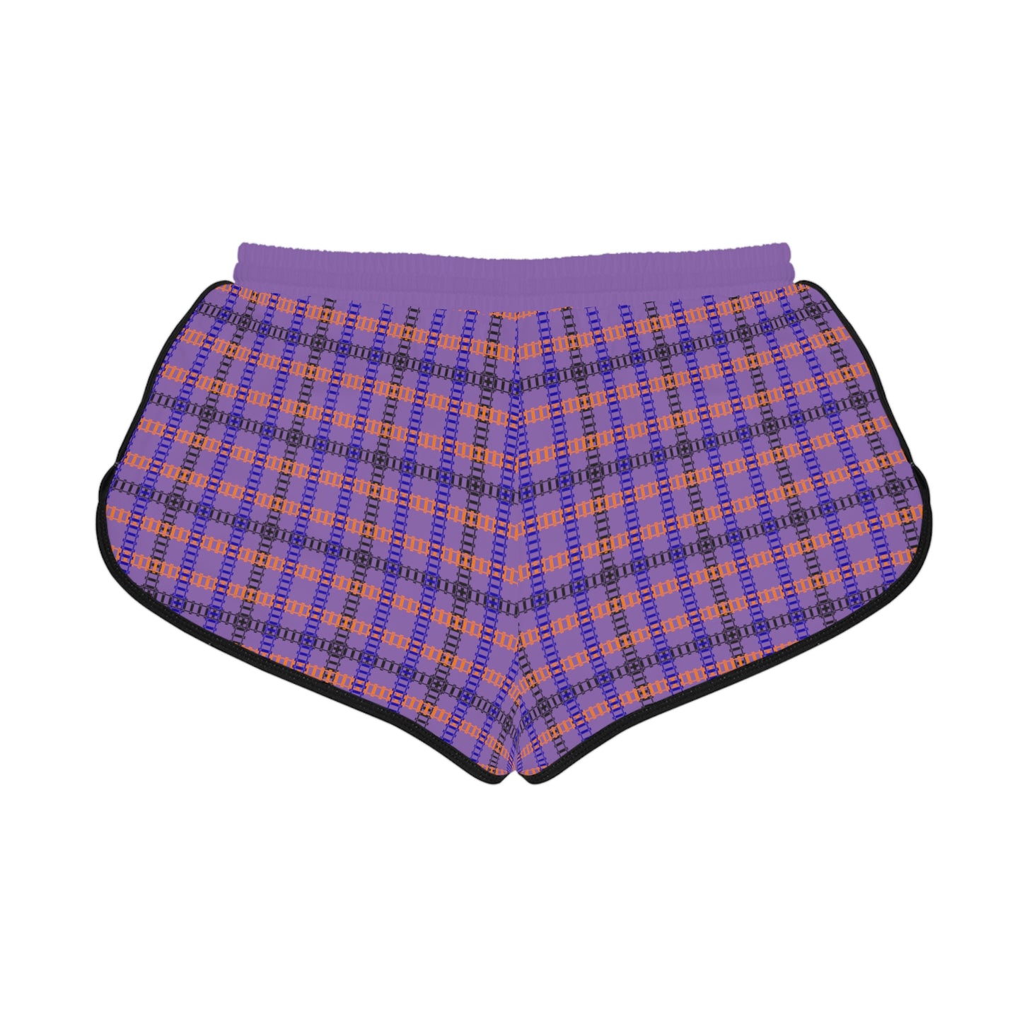 Cozy Casual Womens Shorts Perfect for Summer Days Lounging Beach or Sleepwear AOP Plaid Design Train Tracks Light Purple