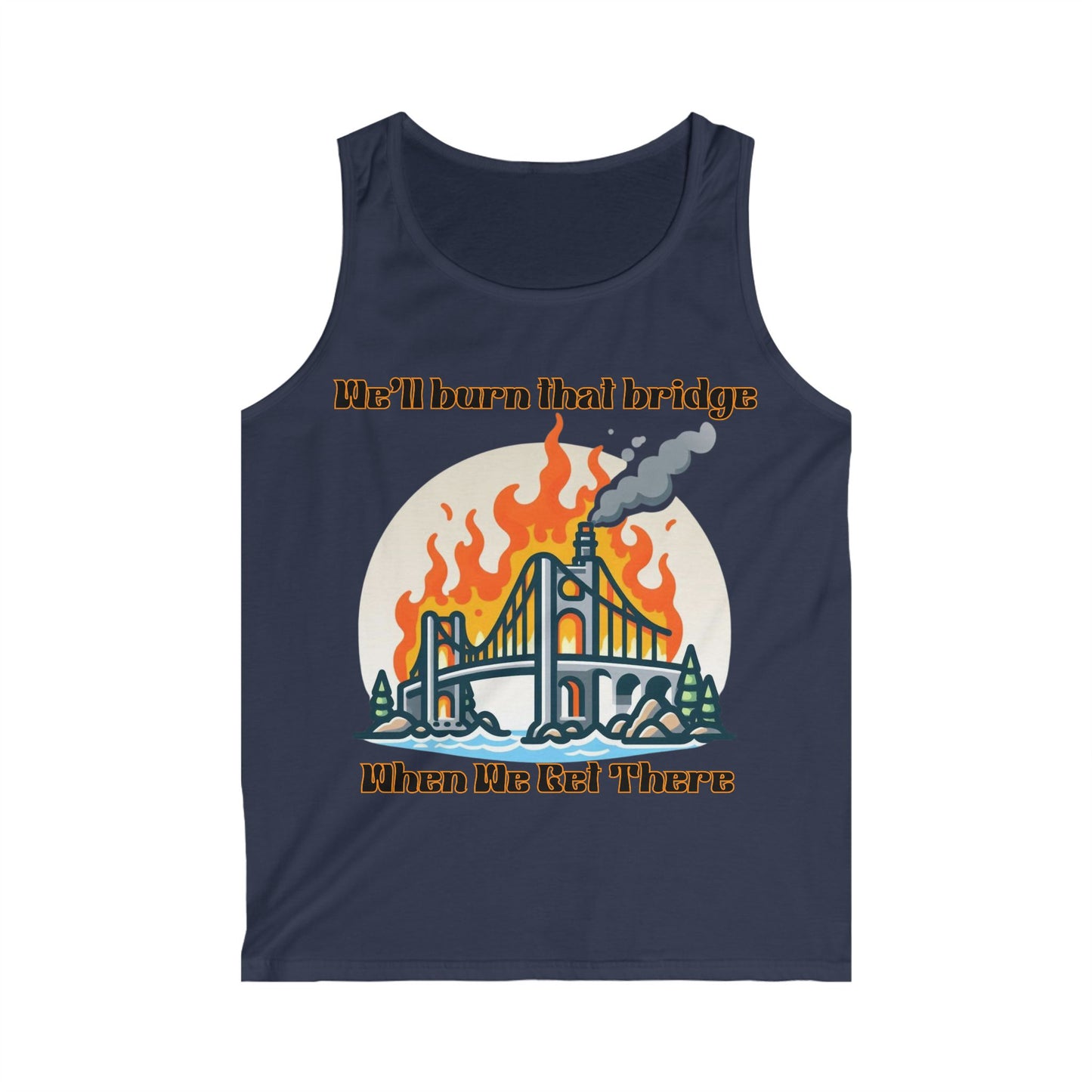 Men's Softstyle Tank Top - Fire Bridge Design - Perfect for Summer Adventures