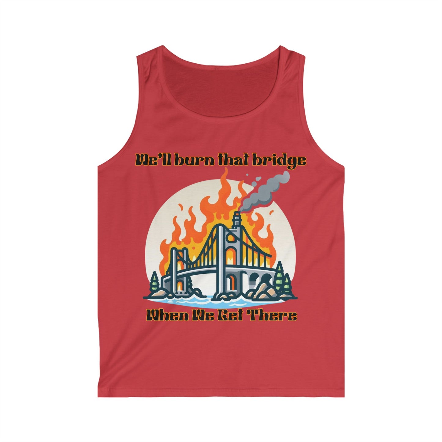 Men's Softstyle Tank Top - Fire Bridge Design - Perfect for Summer Adventures