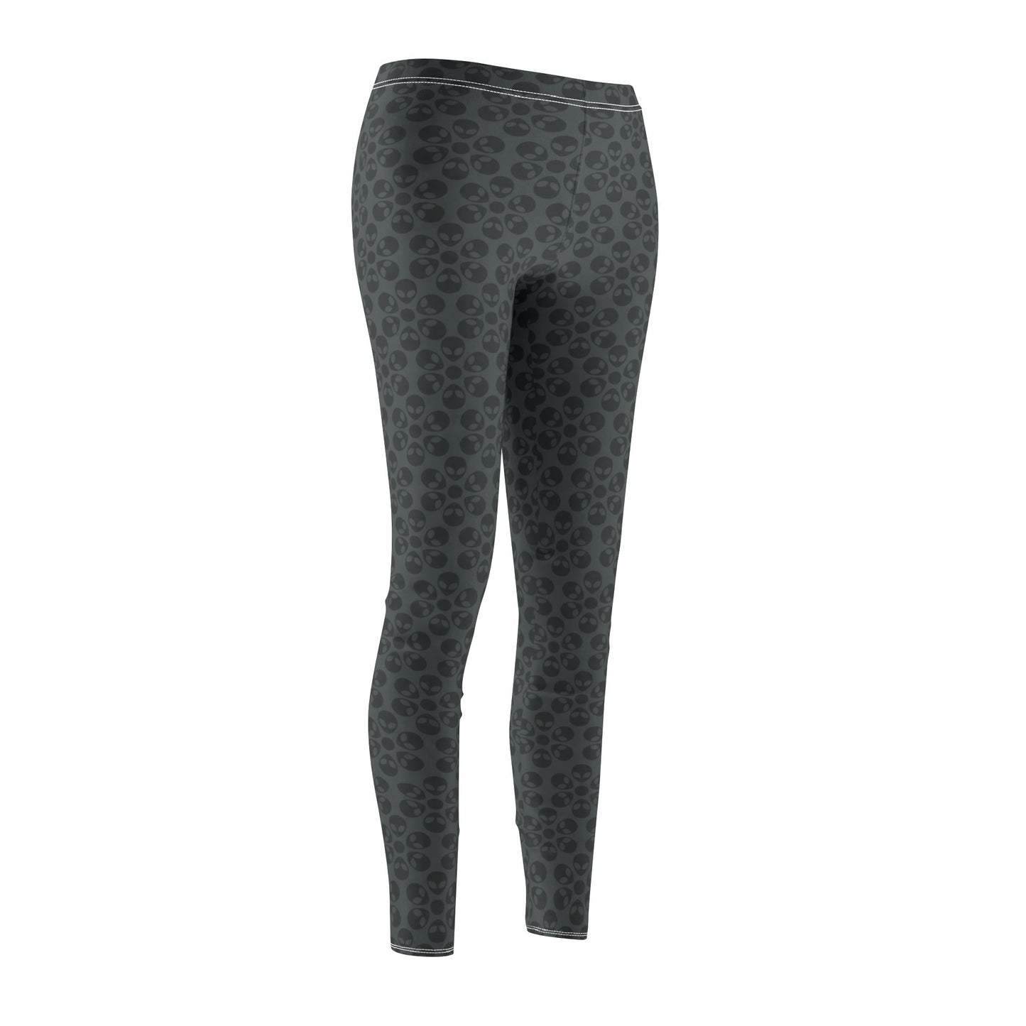 Womens Midrise Casual Leggings Alien Flowers White