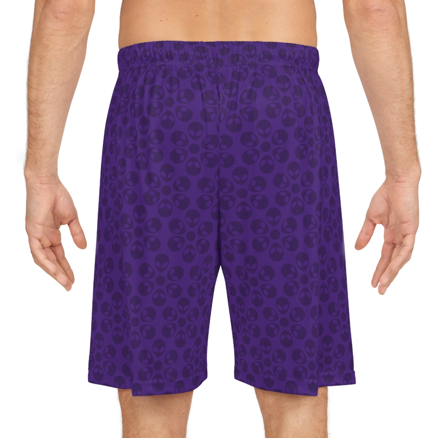 Trendy Skull Pattern Basketball Shorts Summer Activewear Sports Apparel Casual Wear Beach Shorts Gift for Basketball Lovers Alien Flowers Purple