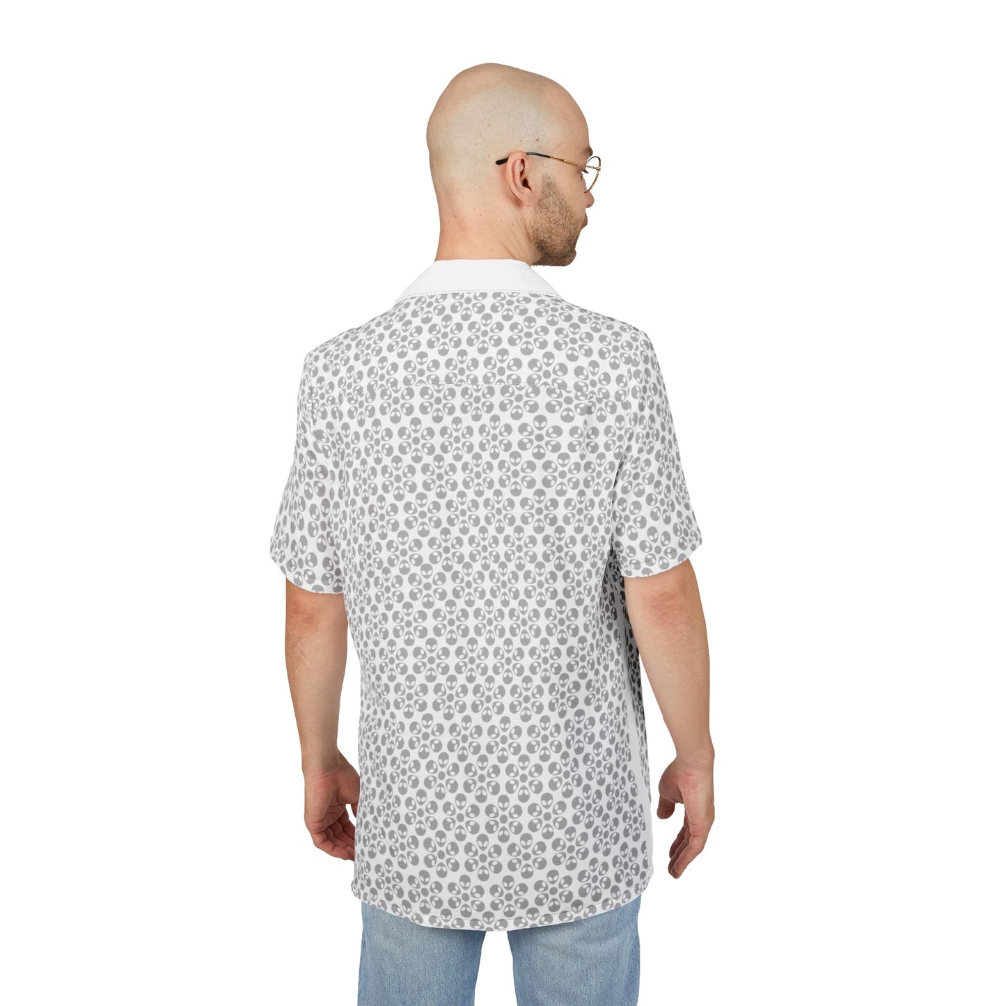 Unisex Hawaiian ButtonDown Shirt Tropical Vibe Summer Apparel Beachwear Vacation Outfit Casual Wear Alien Flowers White