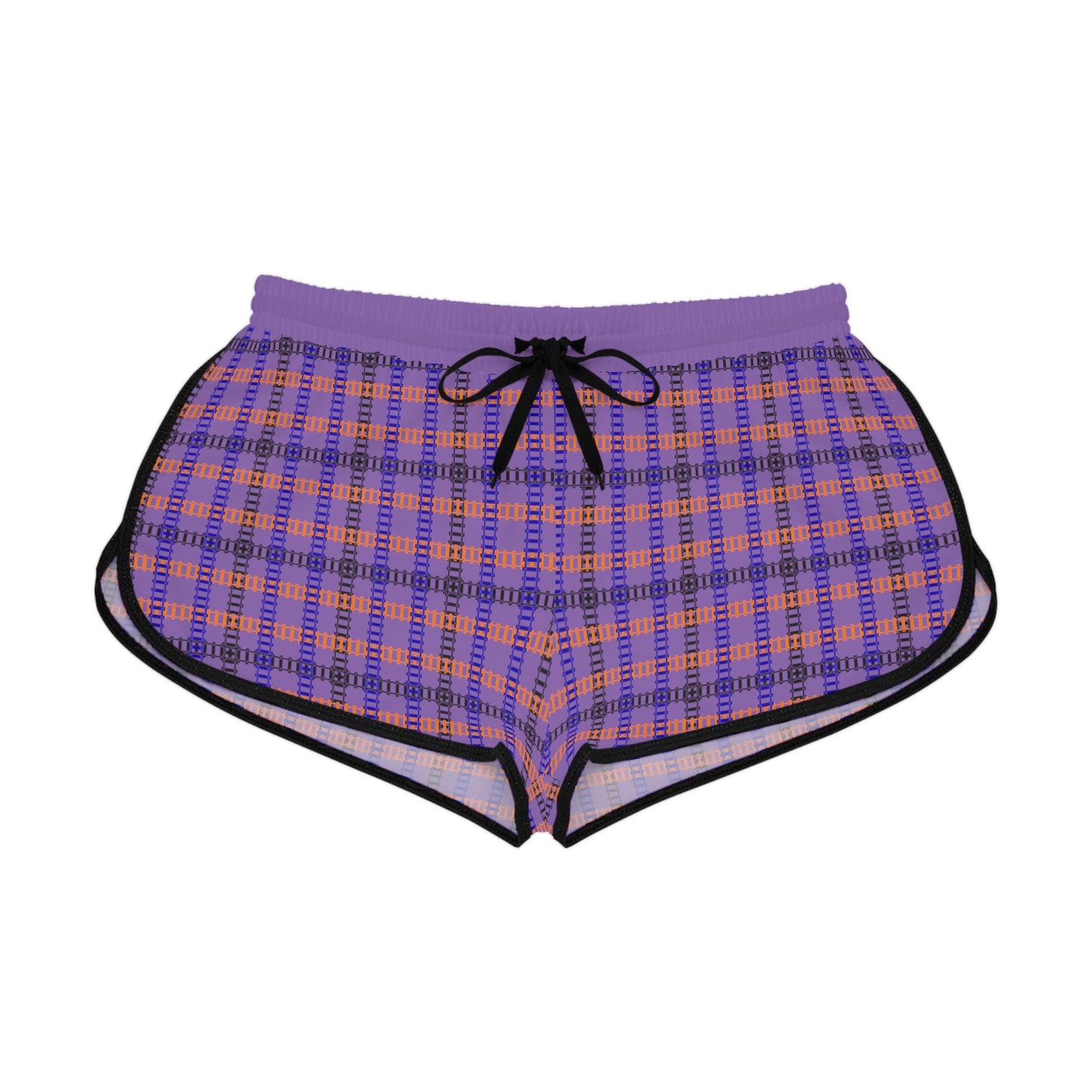 Cozy Casual Womens Shorts Perfect for Summer Days Lounging Beach or Sleepwear AOP Plaid Design Train Tracks Light Purple