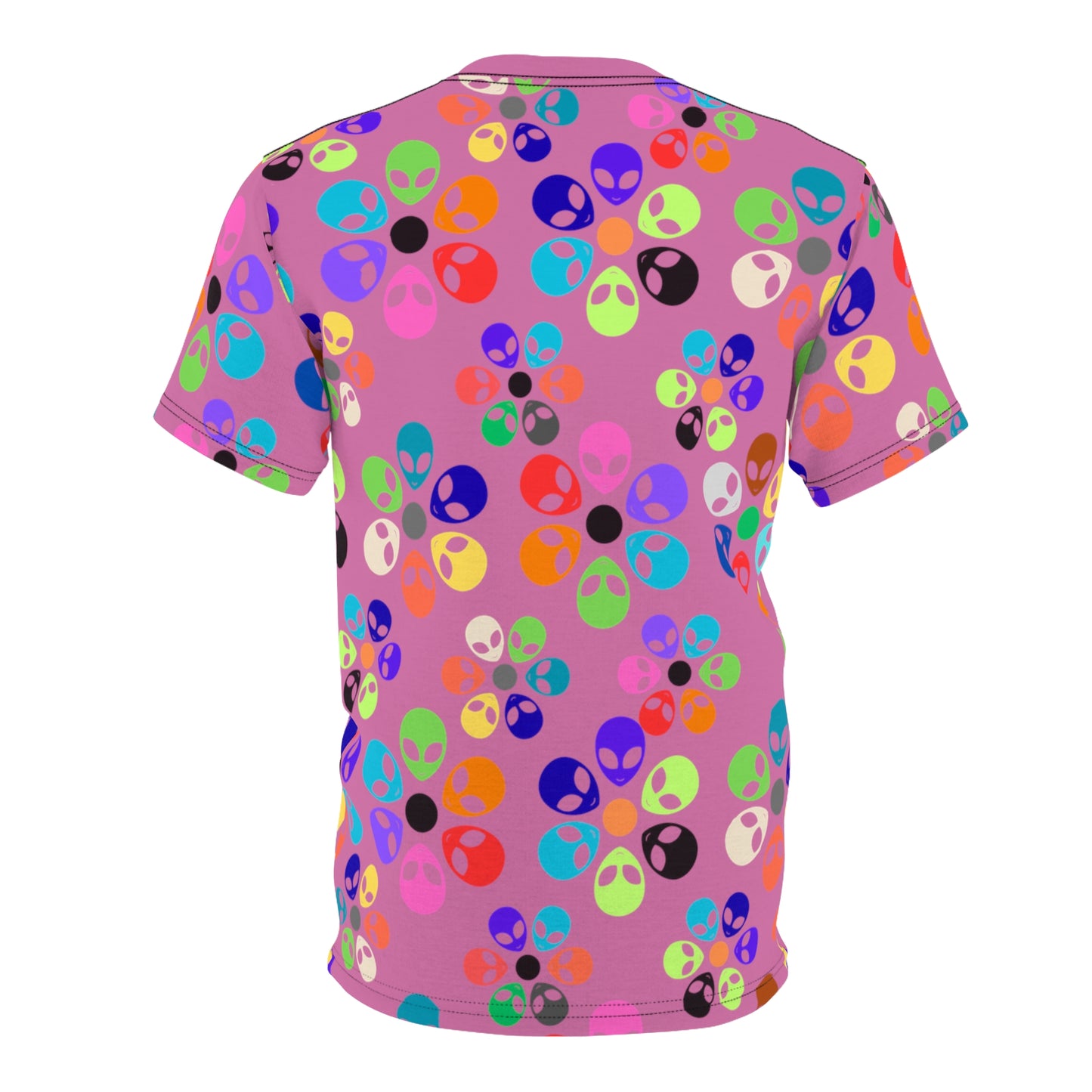 Colorful Alien Print Unisex TShirt Fun Graphic Tee Quirky Fashion Wear Gift for SciFi Lovers Trendy Casual Style Summer Apparel Alien Rainbow Flowers Light Pink