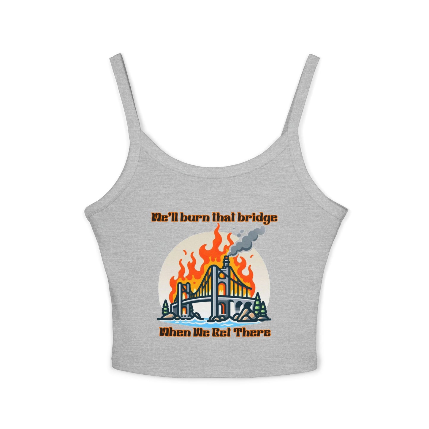 Fire Bridge Graphic Spaghetti Strap Tank Top - Casual Summer Apparel for Fun Days Out