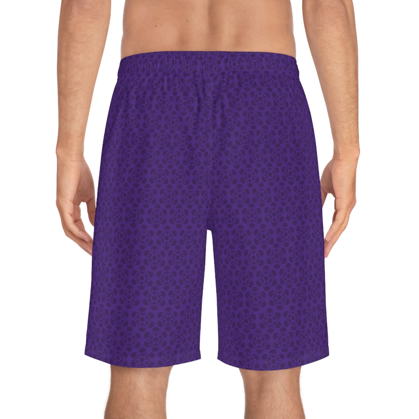Mens Floral Print Board Shorts Summer Swimwear Beach Attire Vacation Ready Casual Everyday Shorts Alien Flowers Purple