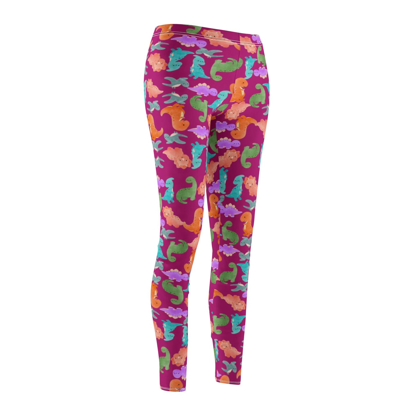 Womens Midrise Casual Leggings Rainbow Dinos Pink