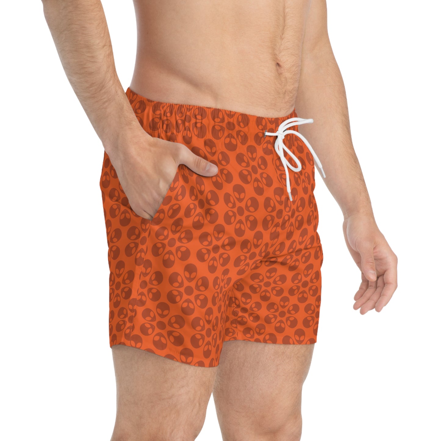 Stylish AOP Swim Trunks for Beach Days Summer Fun Pool Parties Vacation Wear Gift for Him Alien Flowers Orange