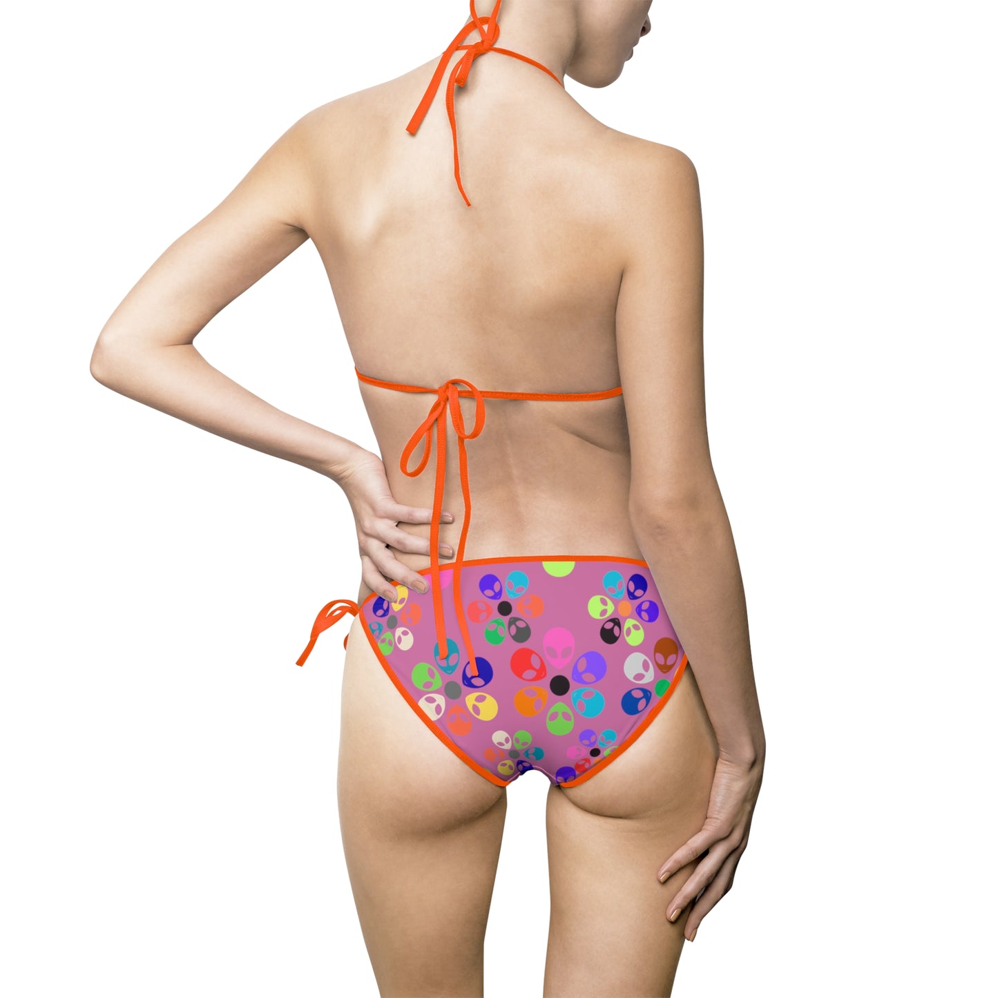 Vibrant Womens Bikini Swimsuit Fun Swimwear for Pool Parties Beach Days Summer Vacations Colorful TwoPiece Swimwear Swim Fashion Alien Rainbow Flowers Light Pink