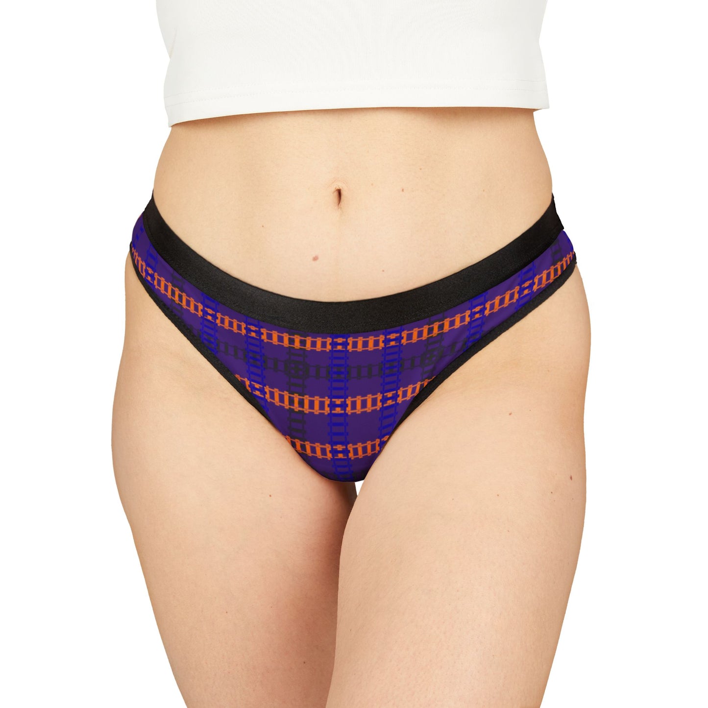 Vibrant Plaid Women’s Thongs Stylish Lingerie Comfortable Underwear Everyday Essentials Gift for Her Train Tracks Purple