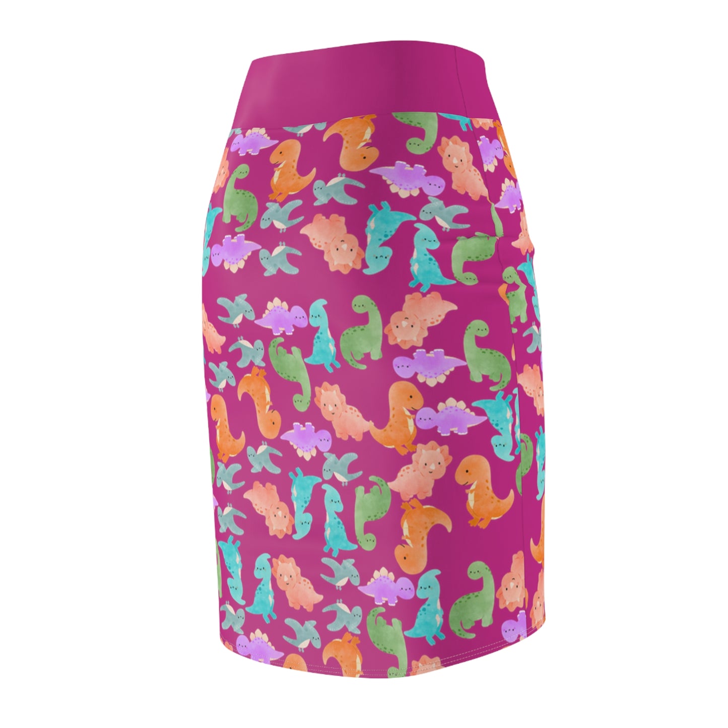 Whimsical Dino Pencil Skirt Fun Pencil Skirt for Summer Cute AOP Skirt for Women Vibrant Skirt for Parties Beachwear Rainbow Dinos Pink