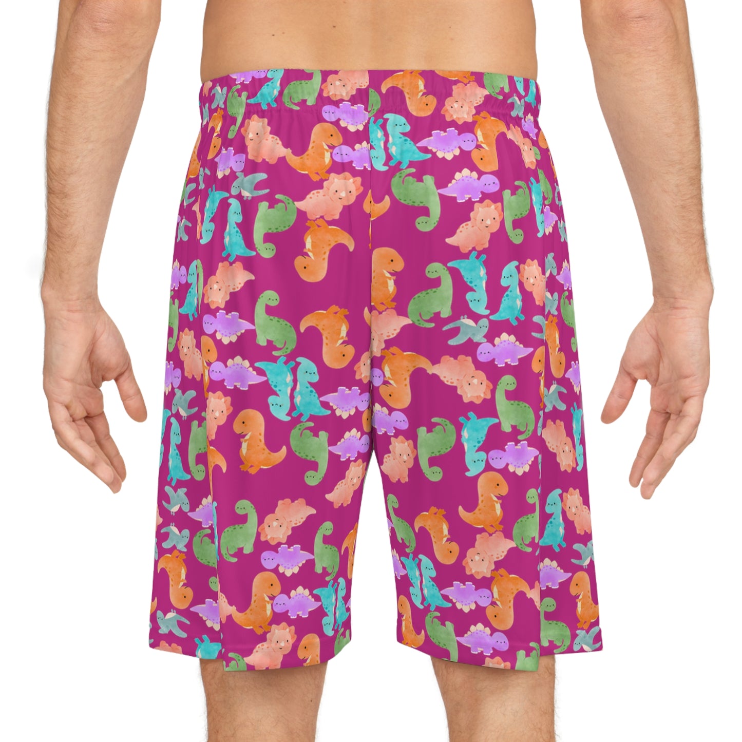 Whimsical Dinosaur Basketball Shorts Fun Playwear Summer Sports Kids Activewear Unique Gifts Playful Outfit Rainbow Dinos Pink