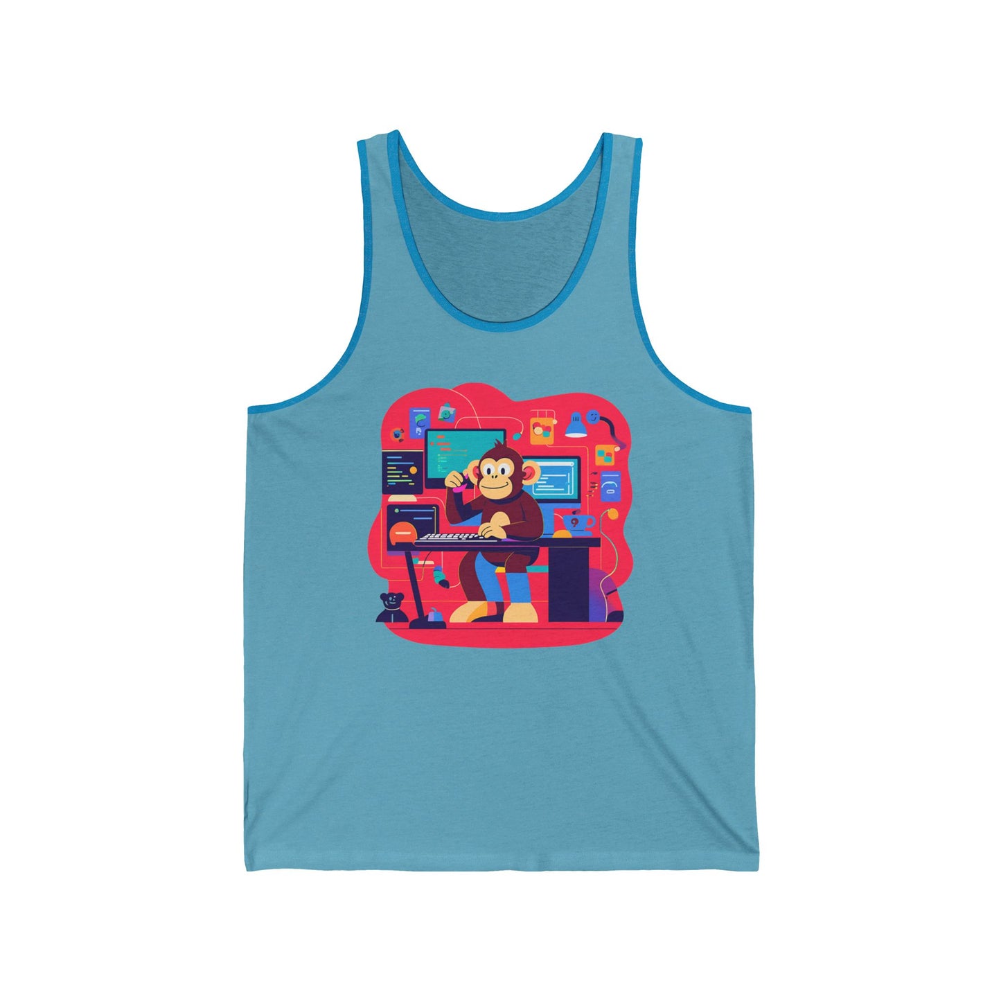 Creative Monkey Tech Tank Top, Unisex Jersey Tank, Gaming Shirt, Geek Wear, Gift for Programmers, Fun Summer Outfit