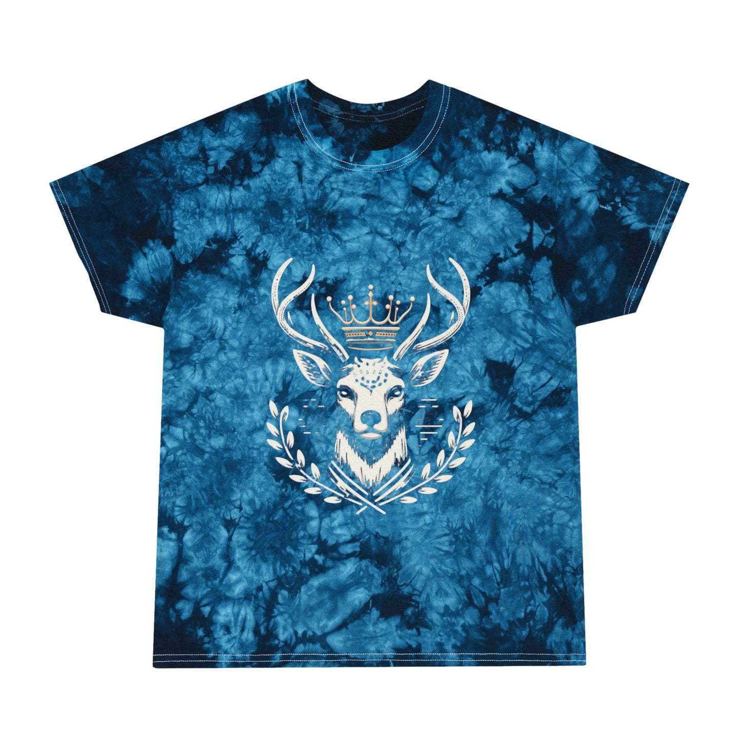 Blue Tie-Dye T-Shirt with Majestic Deer Design - Oh Deer Lord