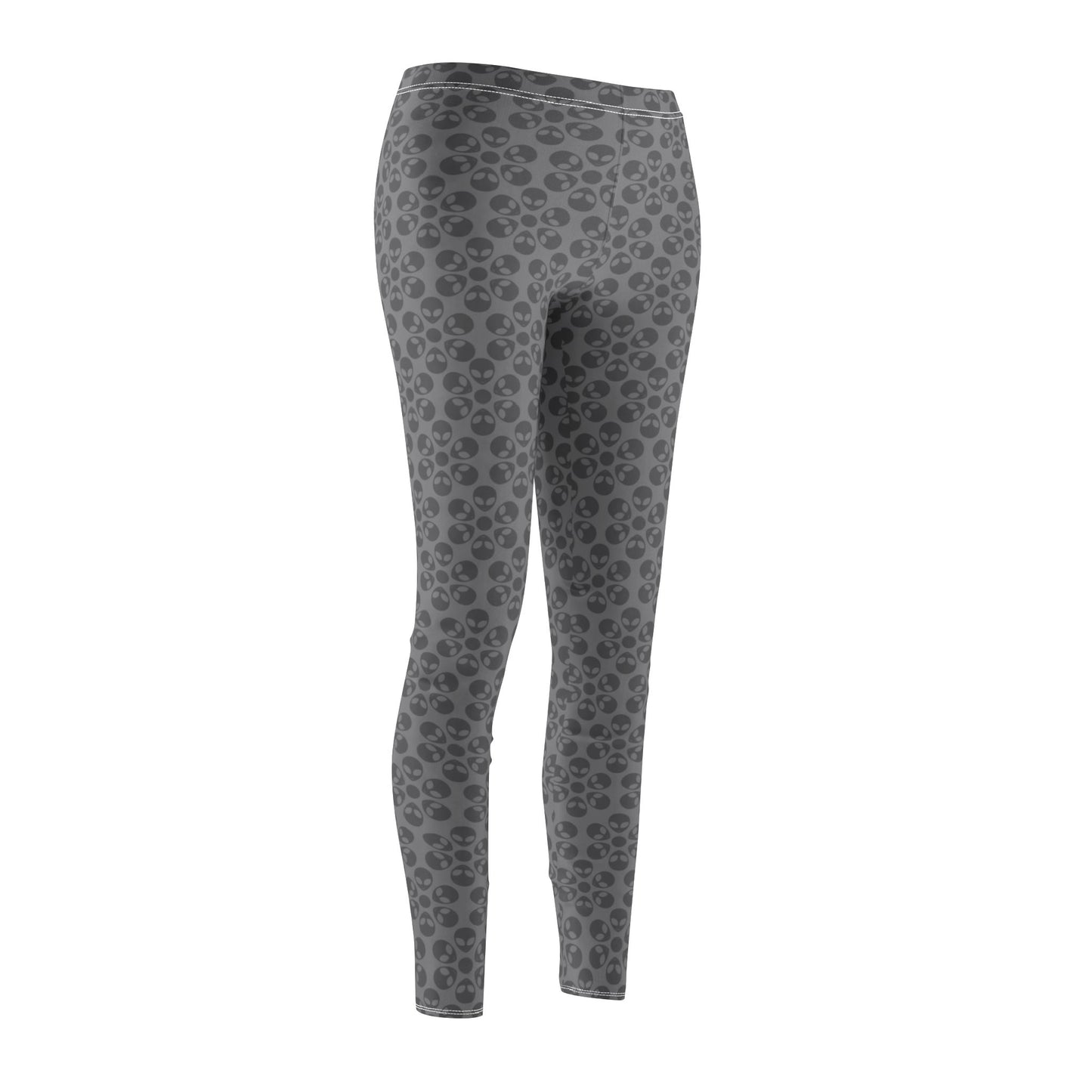 Womens Midrise Casual Leggings Alien Flowers White