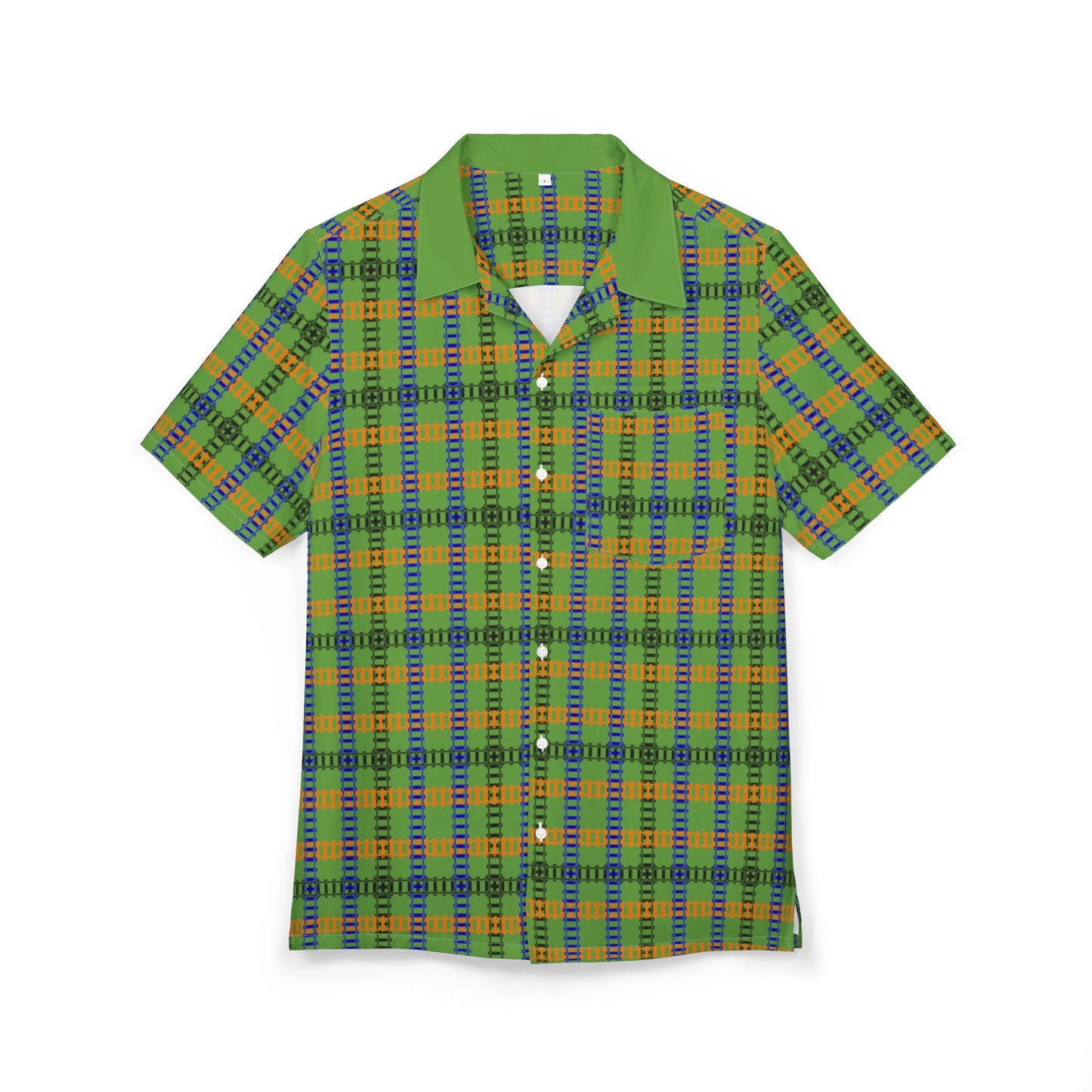 Vibrant Unisex Hawaiian Shirt Casual Summer Wear Vacation Outfit Beach Party Attire Gift for Him/Her Train Tracks Green