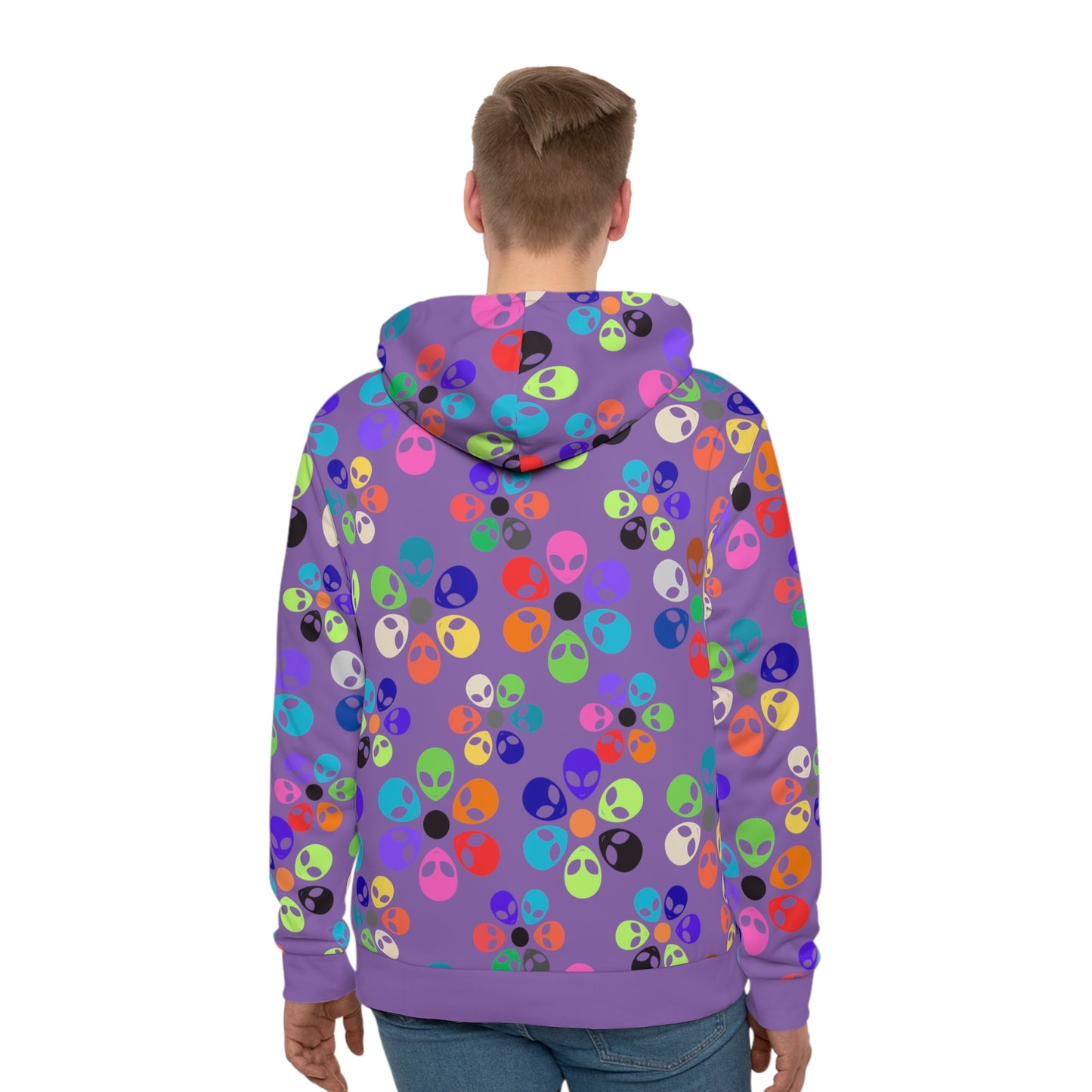 Mens Hoodie Alien Rainbow Flowers Light Purple
