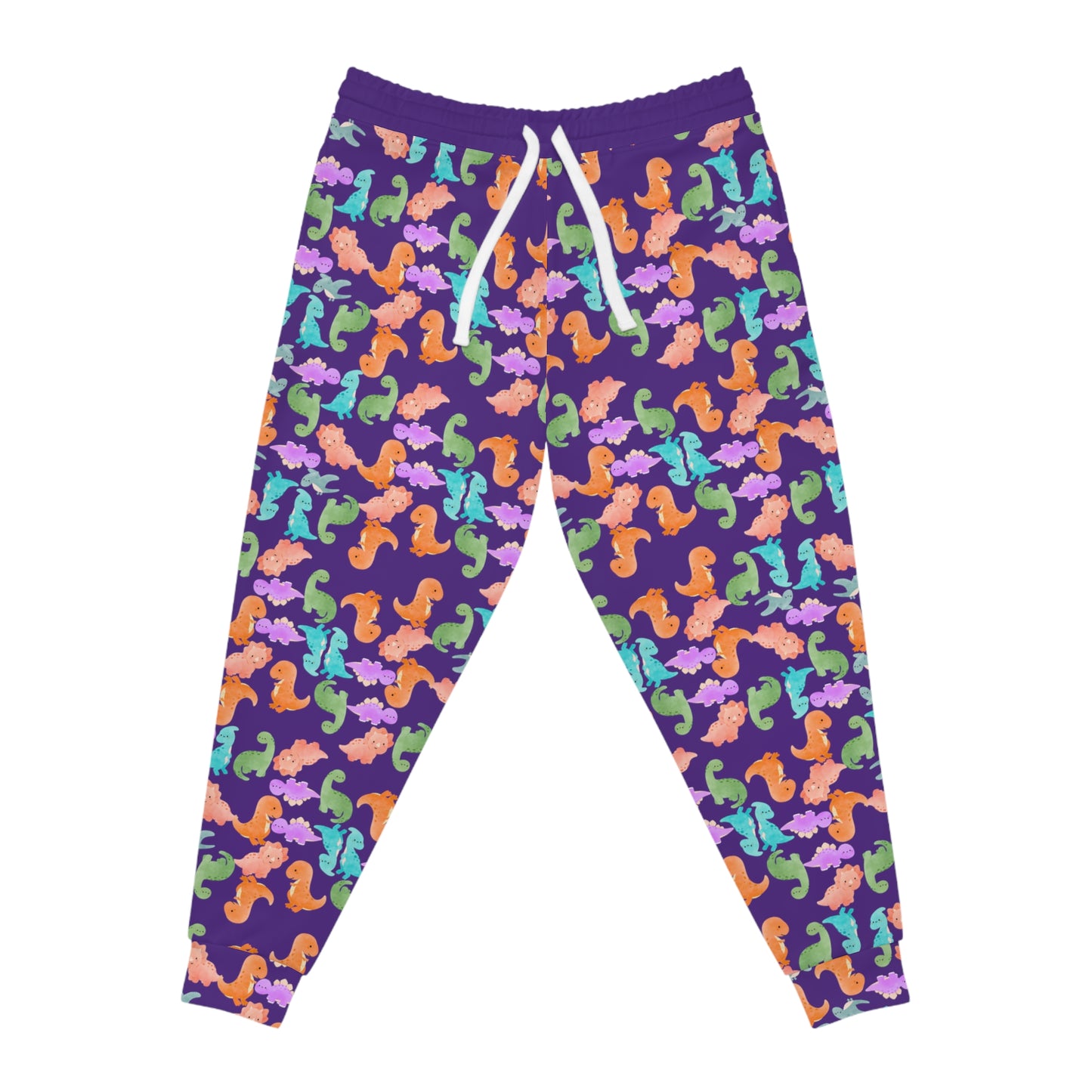 Colorful Dinosaur Print Joggers Fun and Comfortable Athletic Pants Perfect for Kids and Adults Loungewear Gift for Holidays Rainbow Dinos Purple