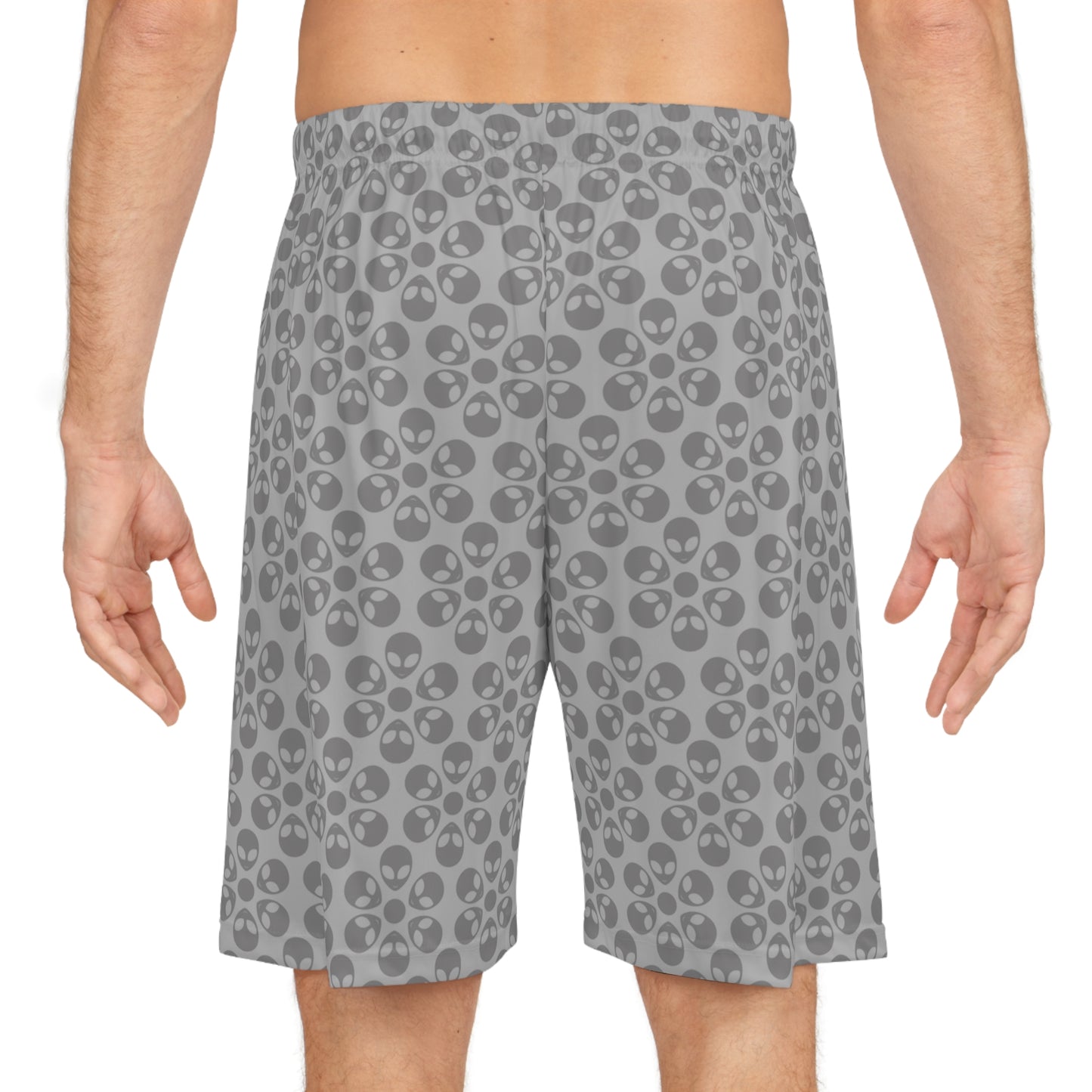 Trendy Skull Pattern Basketball Shorts Summer Activewear Sports Apparel Casual Wear Beach Shorts Gift for Basketball Lovers Alien Flowers Light Grey