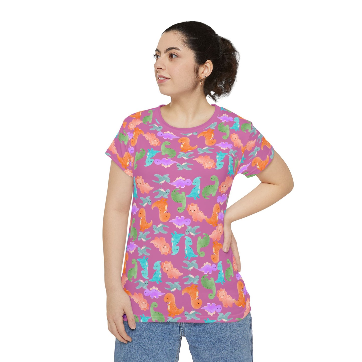 Vibrant Dino Shirt Cute Summer Tee Beachwear Casual Outfit Gift for Ocean Lovers Rainbow Dinos Light Pink