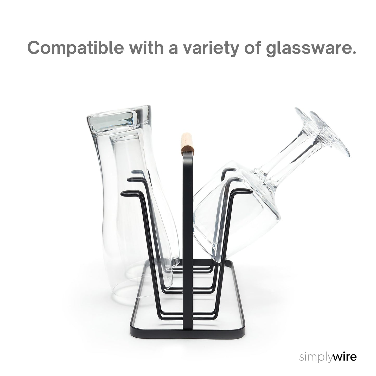 simplywire - Glass Drying Rack - Bottle Drainer - Draining Board Organiser – 6 Hooks - Black Powder Coated Steel