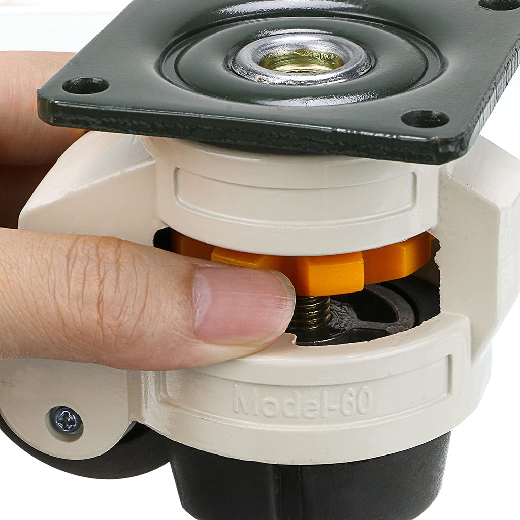 Skelang 4 Pcs Retractable Leveling Machine Castors, GD-60F Plate Casters, Leveling Wheel for Heavy Duty Furniture, Workbench, Welding Table, Total Loading Capacity 1000kg
