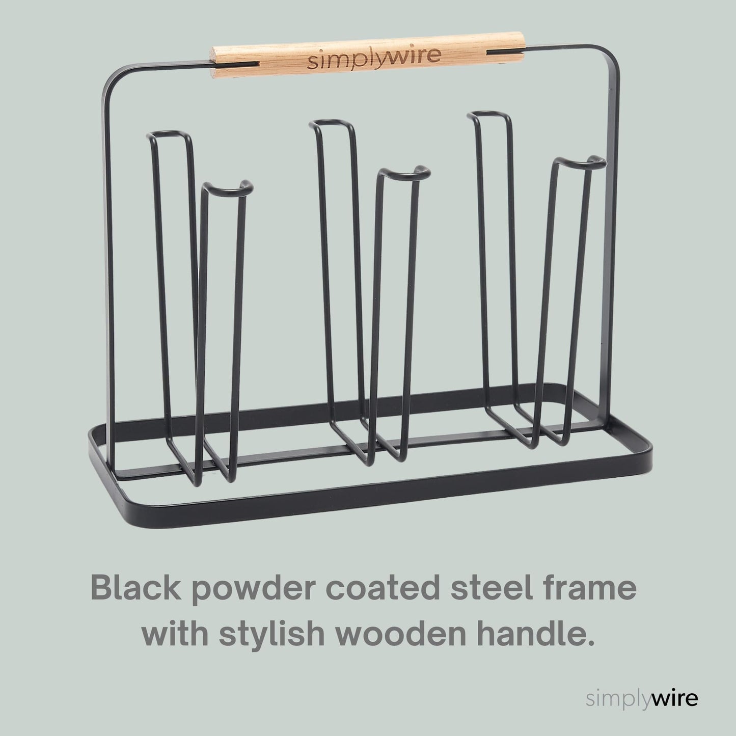 simplywire - Glass Drying Rack - Bottle Drainer - Draining Board Organiser – 6 Hooks - Black Powder Coated Steel