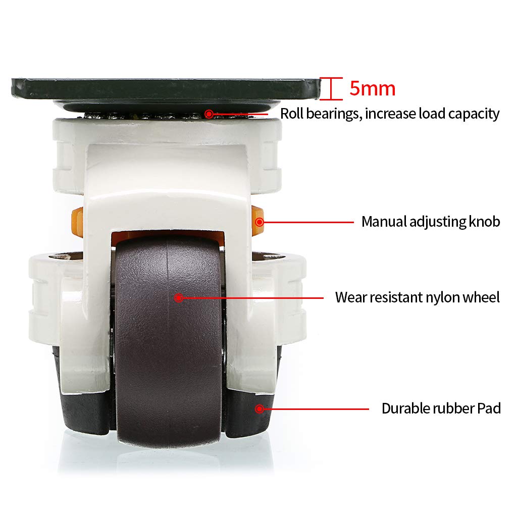 Skelang 4 Pcs Retractable Leveling Machine Castors, GD-60F Plate Casters, Leveling Wheel for Heavy Duty Furniture, Workbench, Welding Table, Total Loading Capacity 1000kg
