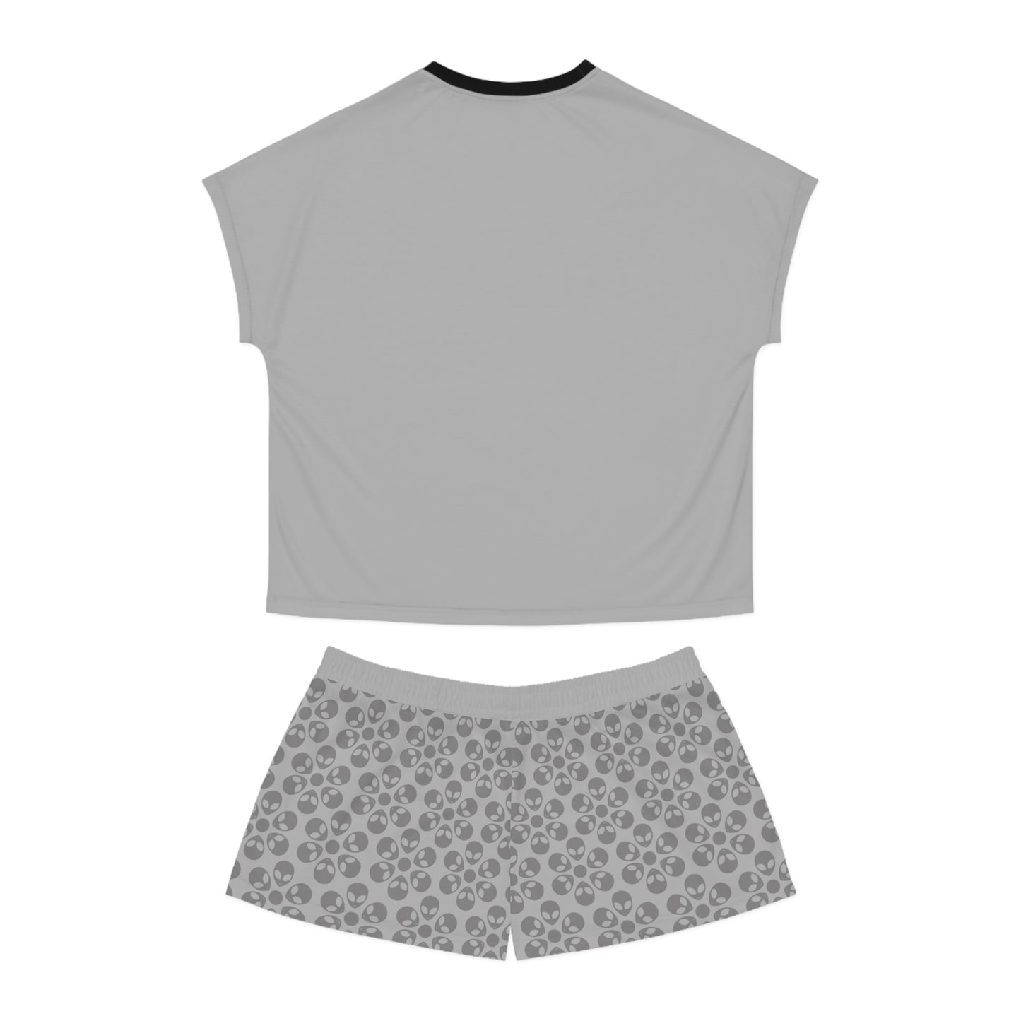 Stylish Womens Pajama Set Cozy Sleepwear AOP Floral Print Perfect for Lounging Gift for Her Summer Nights Relaxation Alien Flowers Light Grey