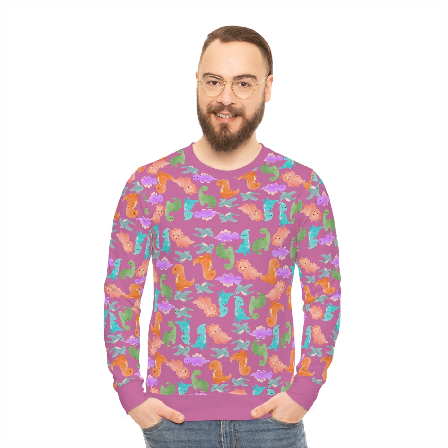 Colorful Dino Lightweight Sweatshirt | Cozy Gift for Ocean Lovers | Perfect for Casual Wear Beach Days Summer Parties Travel Rainbow Dinos Light Pink
