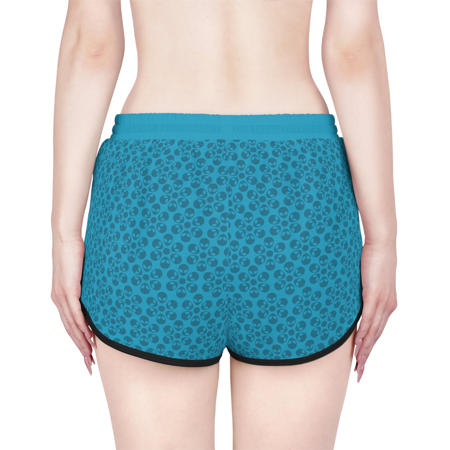 Womens Relaxed Shorts  Alien Flowers Turquoise