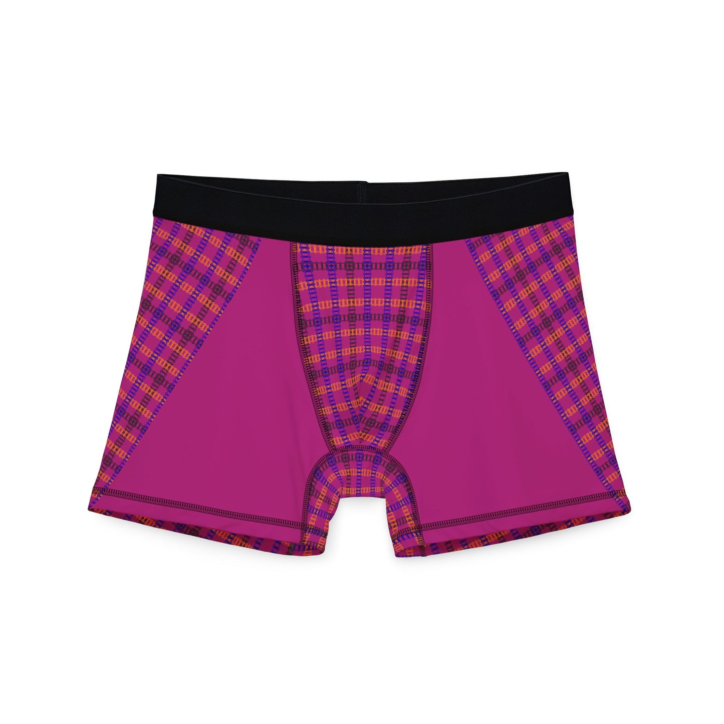 Mens Boxers with Colorful Check Pattern Comfortable Underwear Gift Casual Loungewear Stylish Sleep Shorts Everyday Essentials Train Tracks Pink