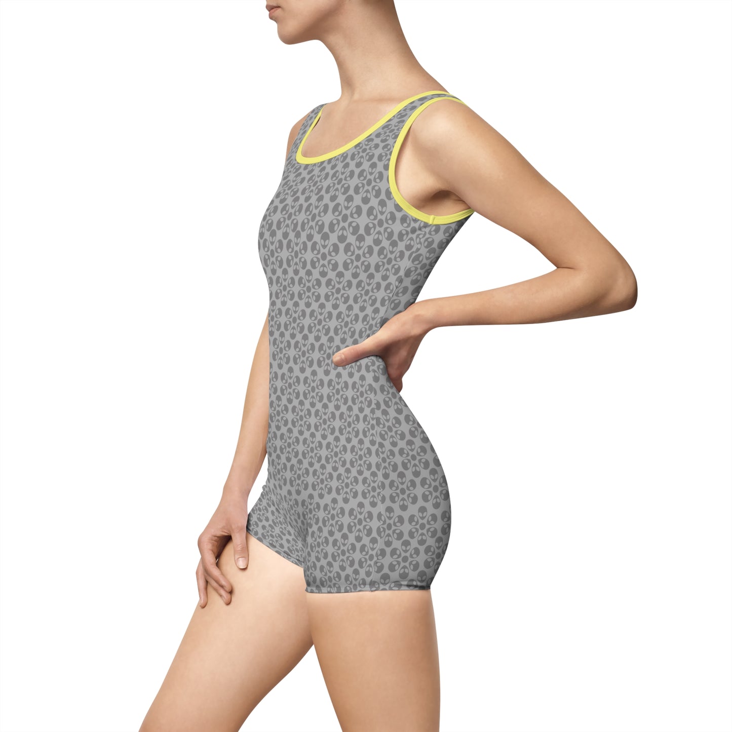 Womens Vintage Swimsuit Alien Flowers Light Grey